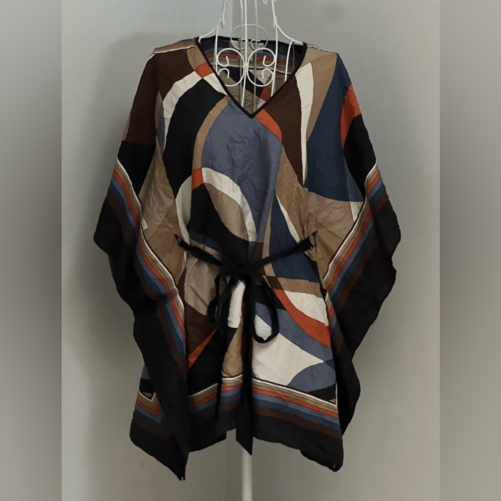 Michael Kors Belted Silk wrap tie blouse shirt top poncho